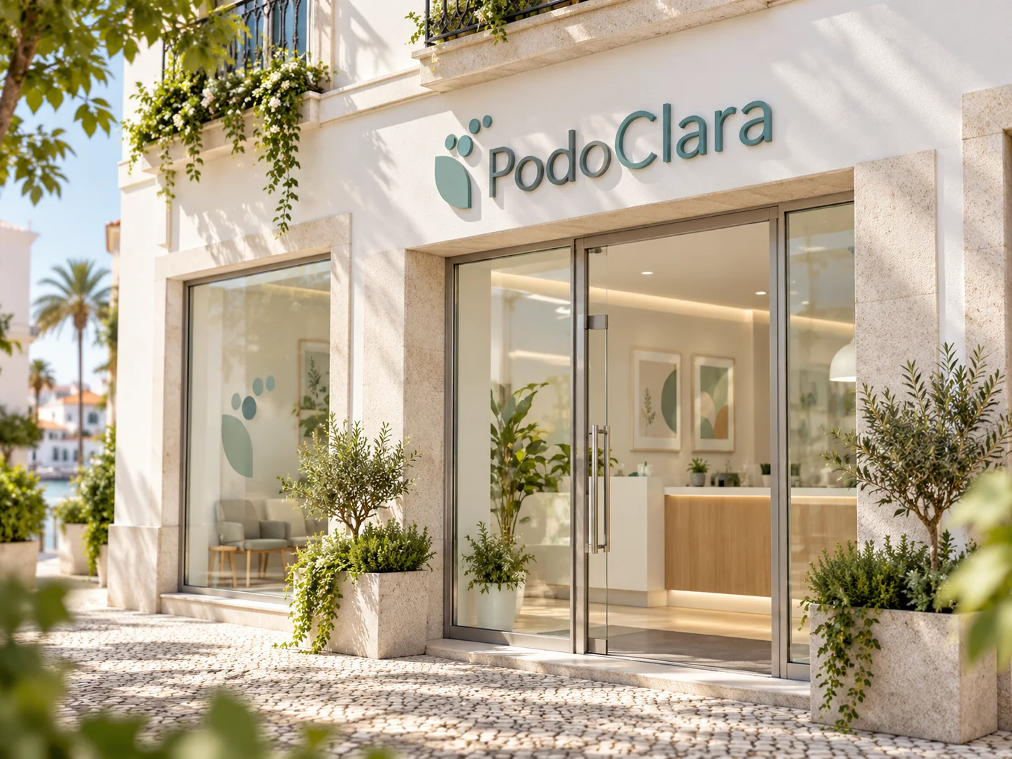 Exterior ilustrativo de uma clínica moderna de podologia